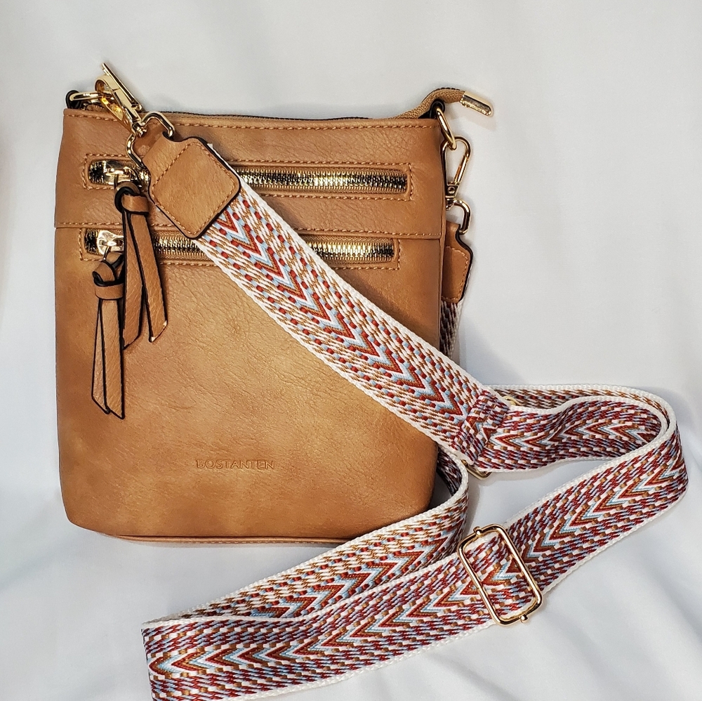 Bostanten Crossbody Purse Tan Leather Bag 7"x8.5"